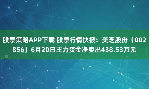 股票策略APP下载 股票行情快报:美芝股份(002856)6月20日主力资金净卖出438.53万元